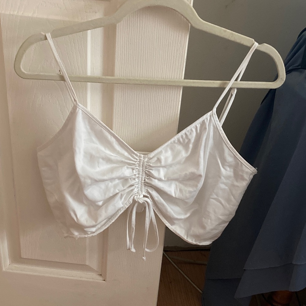 Crescent White Ruched Crop Top